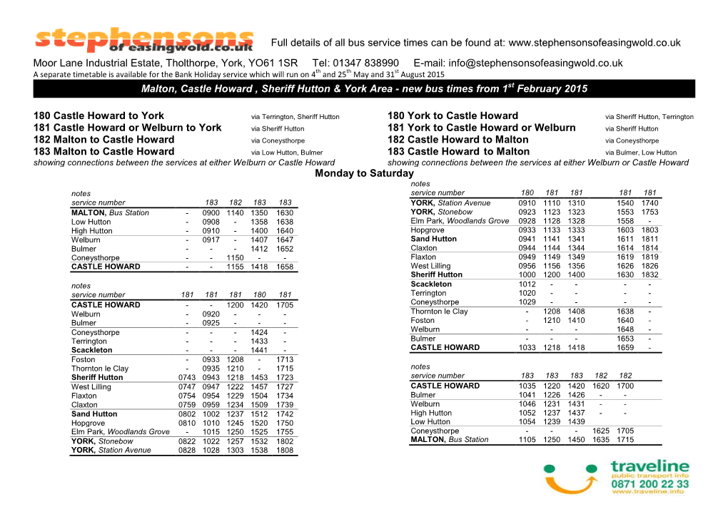 Full Details of All Bus Service Times Can Be Found At