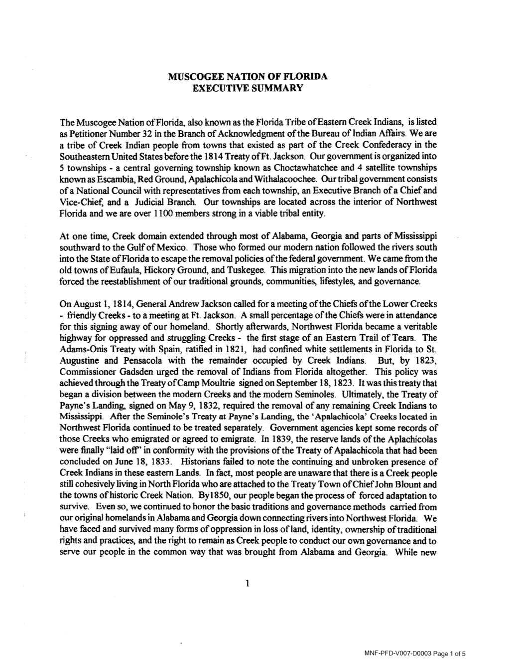 The Muscogee Nation of Florida, Also Known As the Florida Tribe