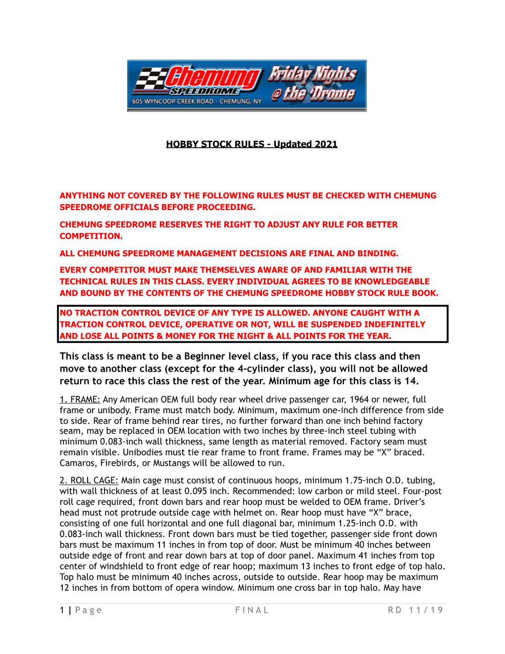 HOBBY STOCK RULES - Updated 2021