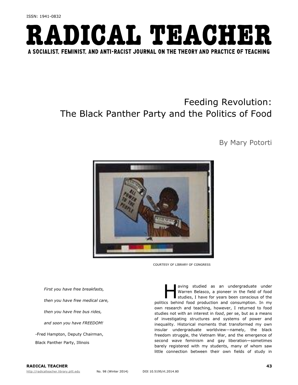 Feeding Revolution: the Black Panther Party and the Politics of Food