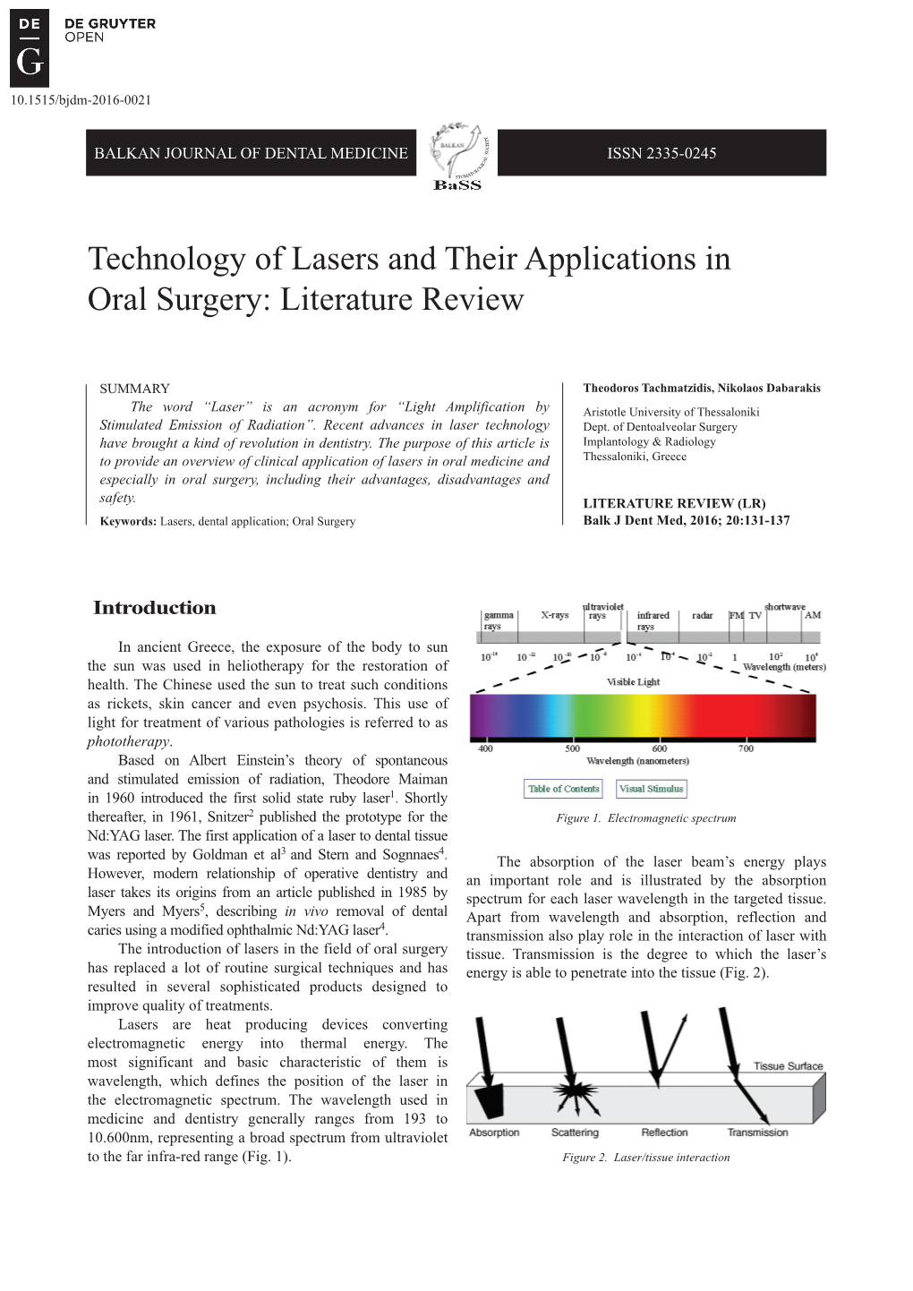 Technology of Lasers and Their Applications in Oral Surgery: Literature Review