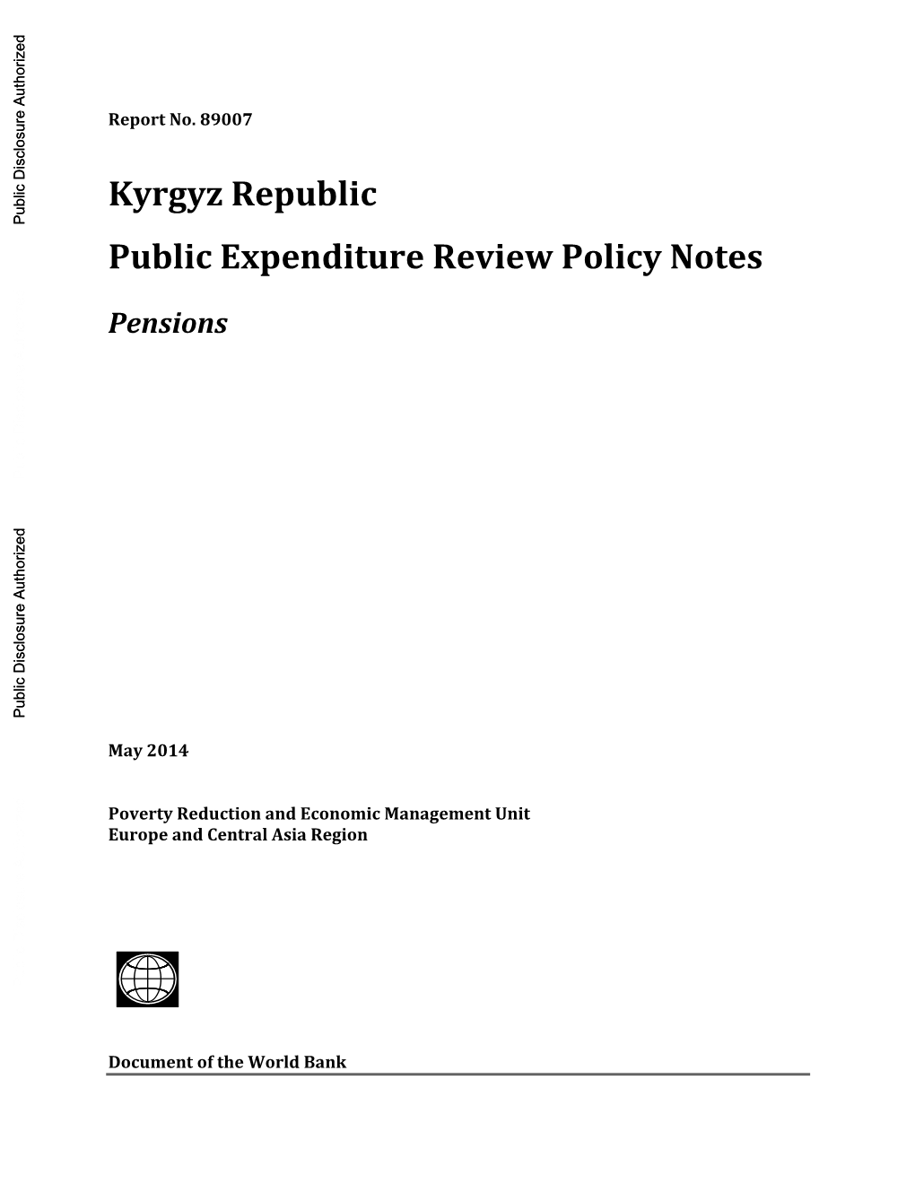 Kyrgyz Republic Public Expenditure Review Policy Notes