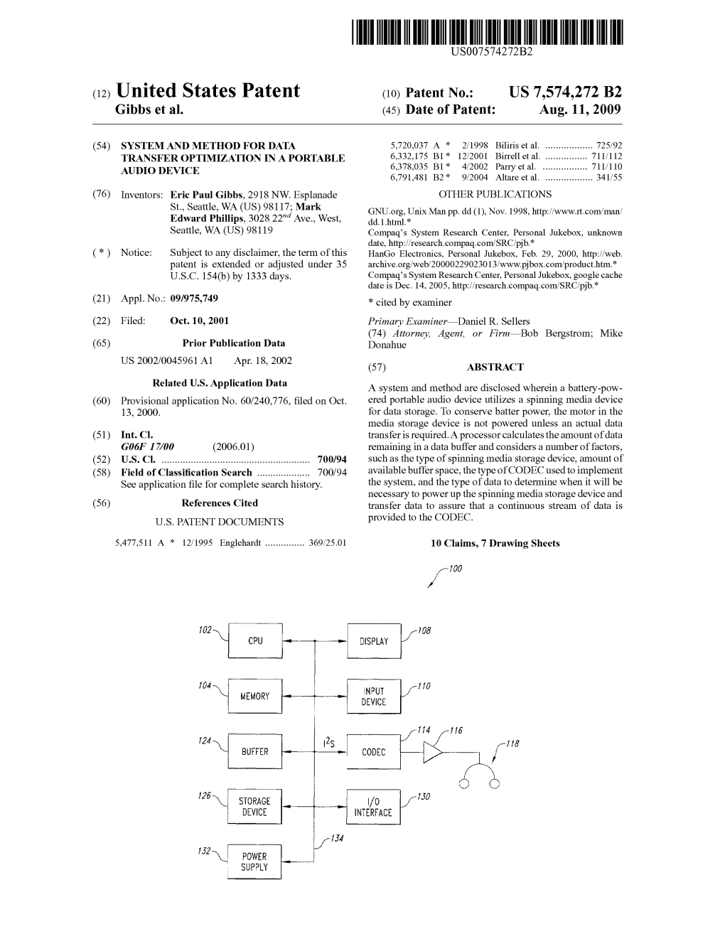 (12) United States Patent (10) Patent No.: US 7,574,272 B2 Gibbs Et Al