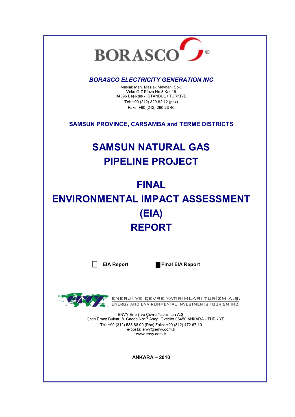 Samsun Natural Gas Pipeline Project Final EIA Report
