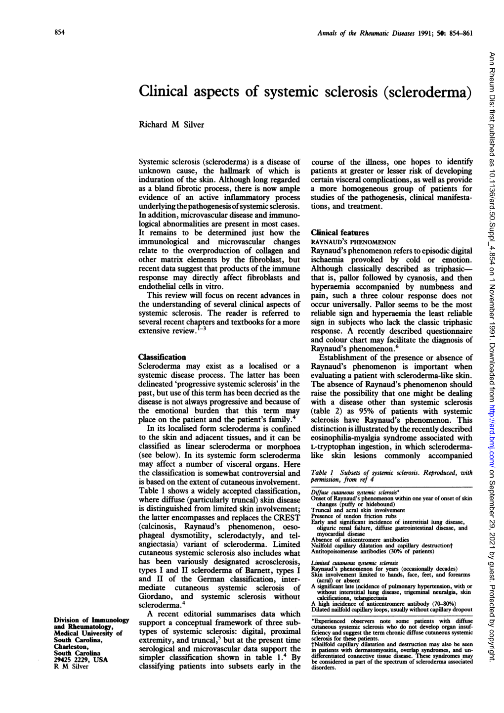 Clinical Aspects of Systemic Sclerosis (Scleroderma)