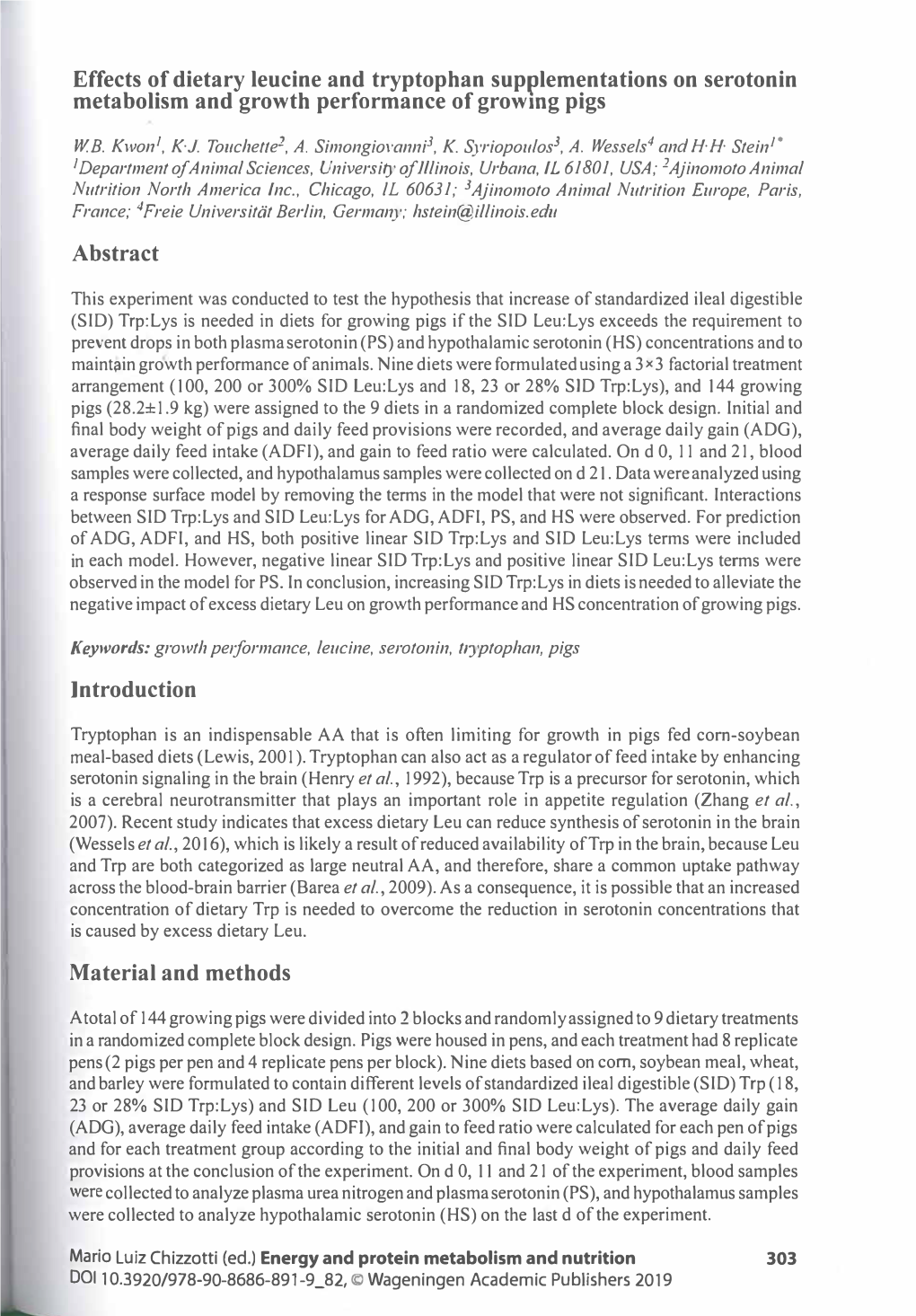 Effects of Dietary Leucine and Tryptophan Supplementations On