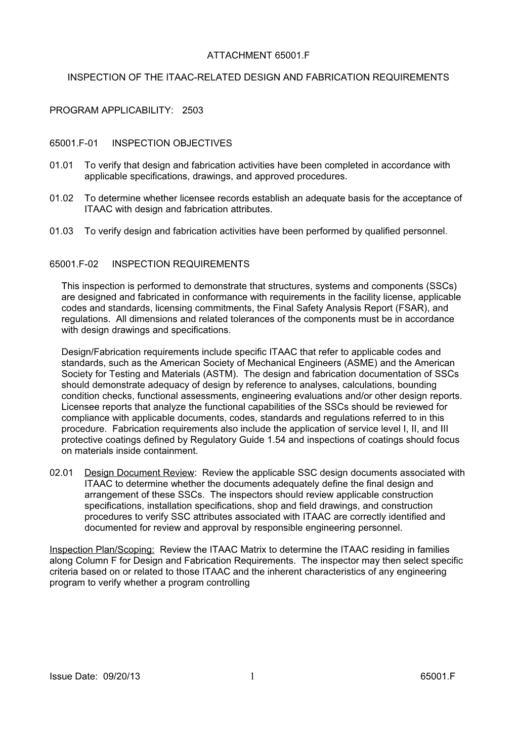 Inspection of the Itaac-Related Design and Fabrication Requirements