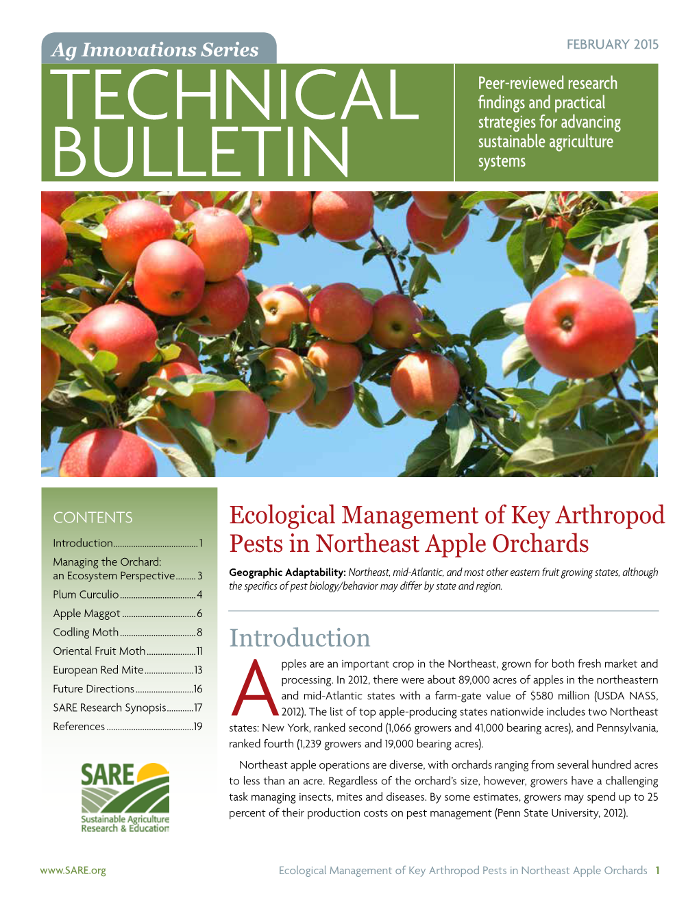 Ecological Management of Key Arthropod Pests in Northeast Apple Orchards 1 SARE TECHNICAL BULLETIN