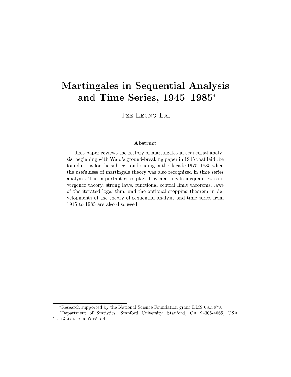 Martingales in Sequential Analysis and Time Series, 1945–1985∗