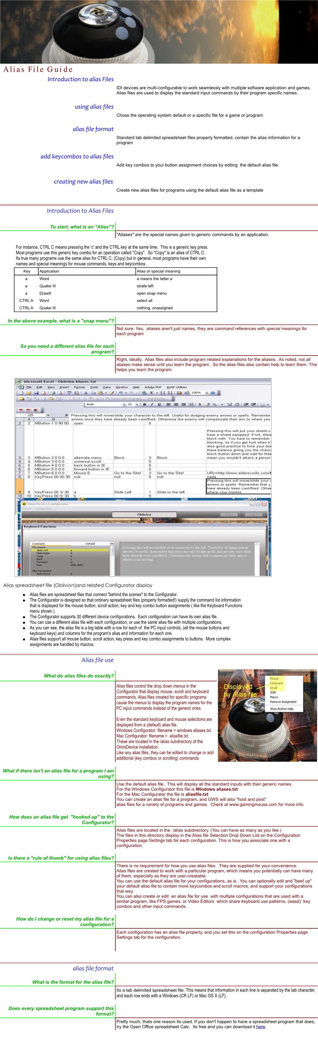 Alias File Guide Introduction to Alias Files IDI Devices Are Multi-Configurable to Work Seamlessly with Multiple Software Application and Games