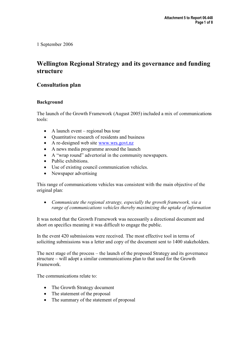 Wellington Regional Strategy and Its Governance and Funding Structure