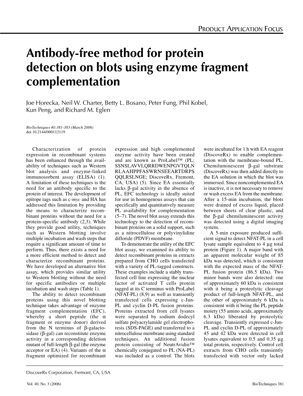 Antibody-Free Method for Protein Detection on Blots Using Enzyme Fragment Complementation