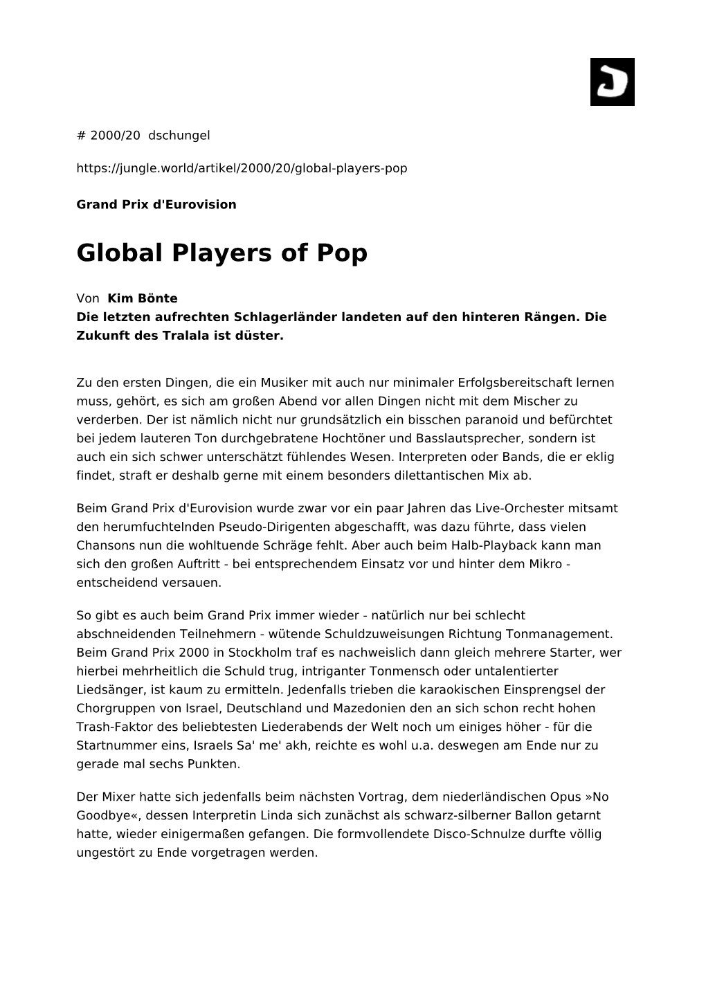 Global Players of Pop
