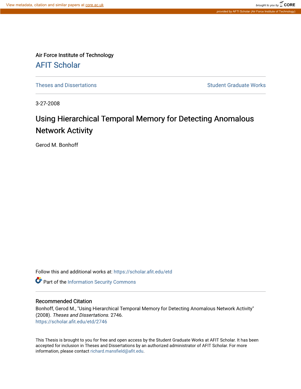 Using Hierarchical Temporal Memory for Detecting Anomalous Network Activity