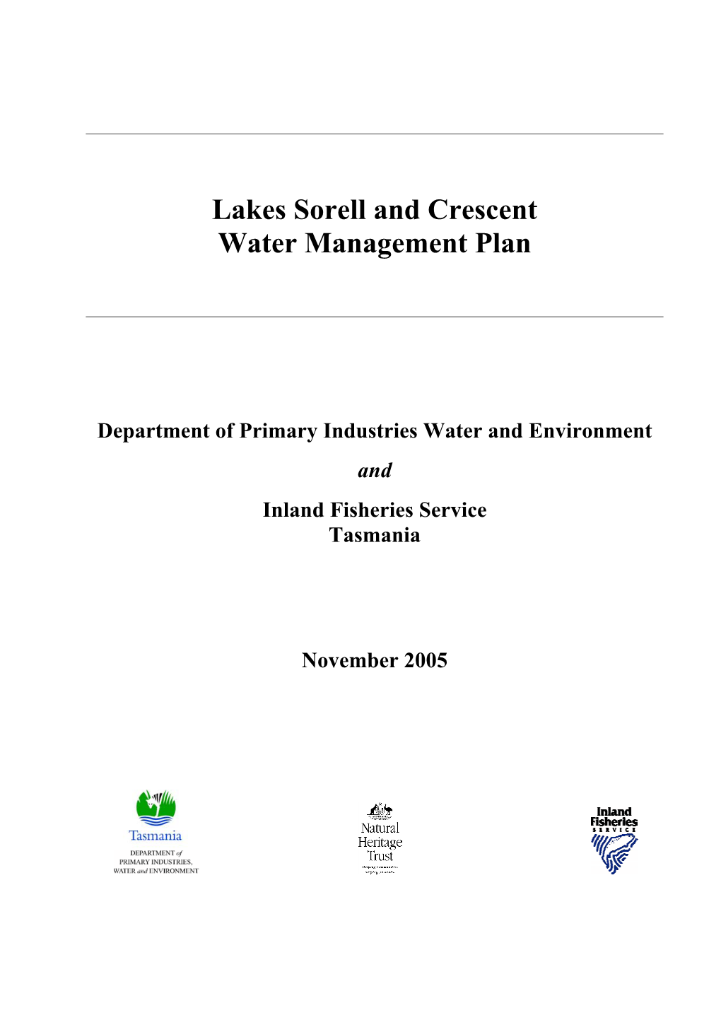 Lakes Sorell and Crescent Water Management Plan
