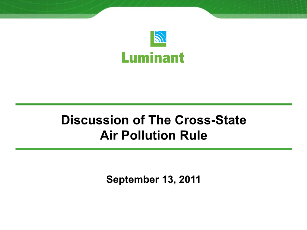 Discussion of the Cross-State Air Pollution Rule