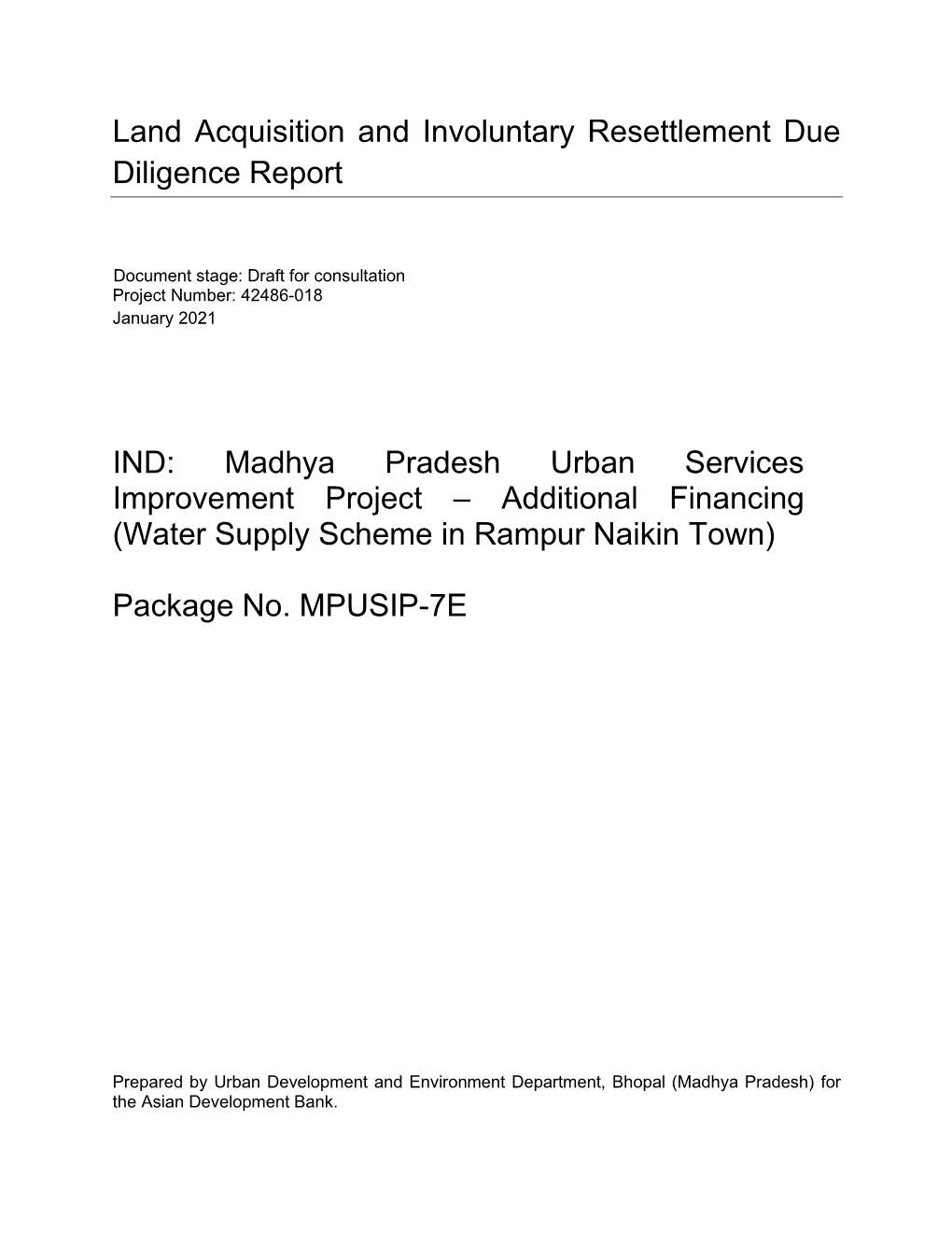 Land Acquisition and Involuntary Resettlement Due Diligence Report