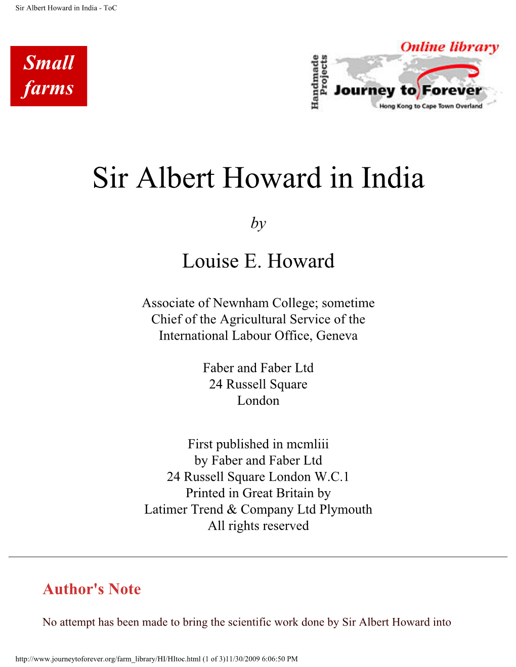 Sir Albert Howard in India - Toc