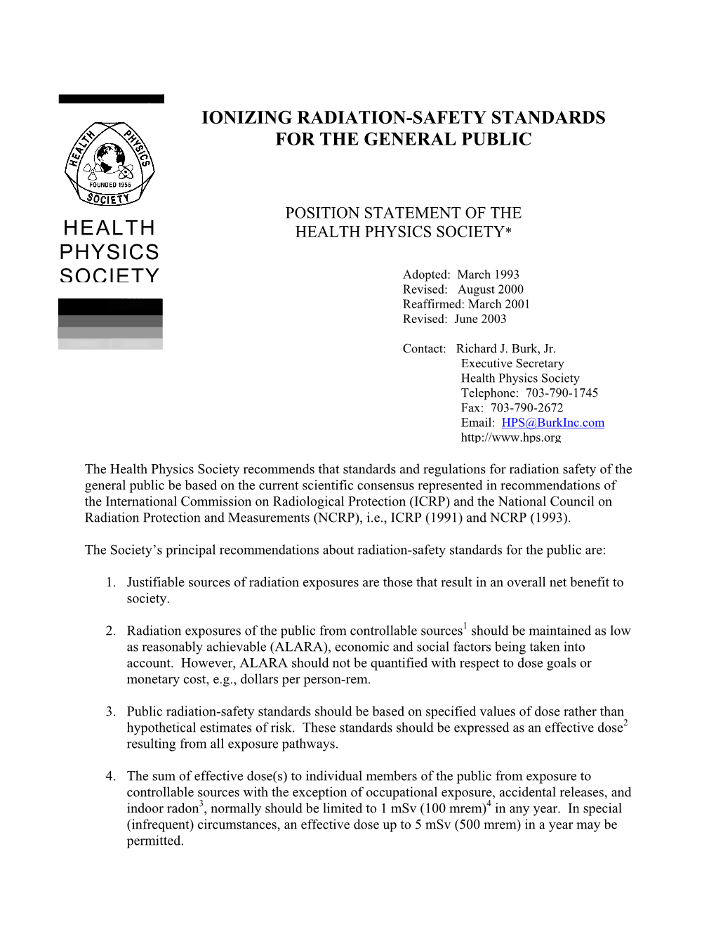 Ionizing Radiation-Safety Standards for the General Public