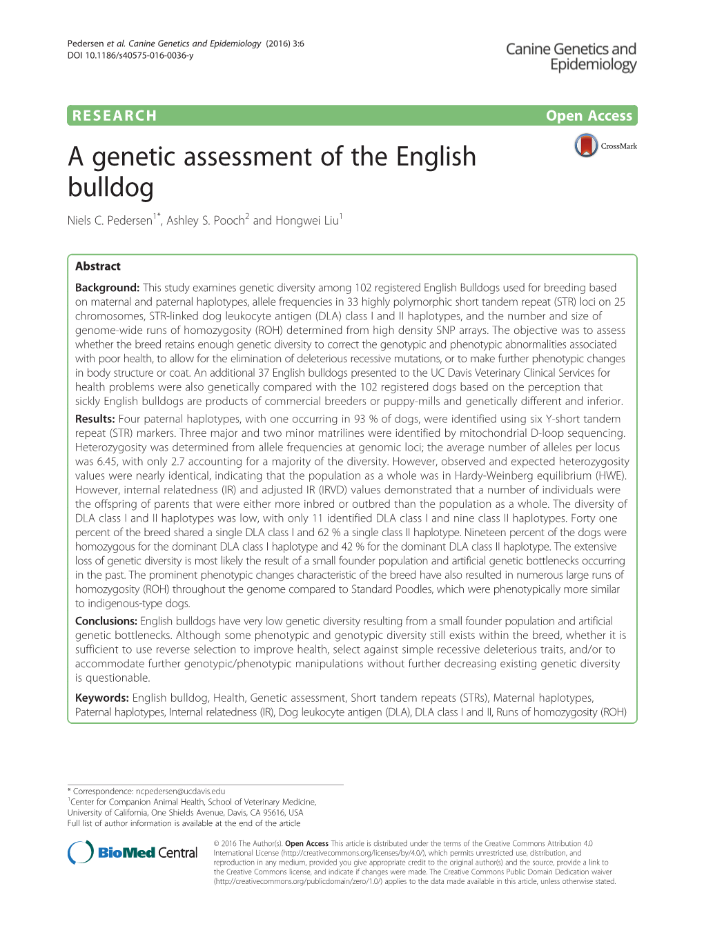 A Genetic Assessment of the English Bulldog Niels C