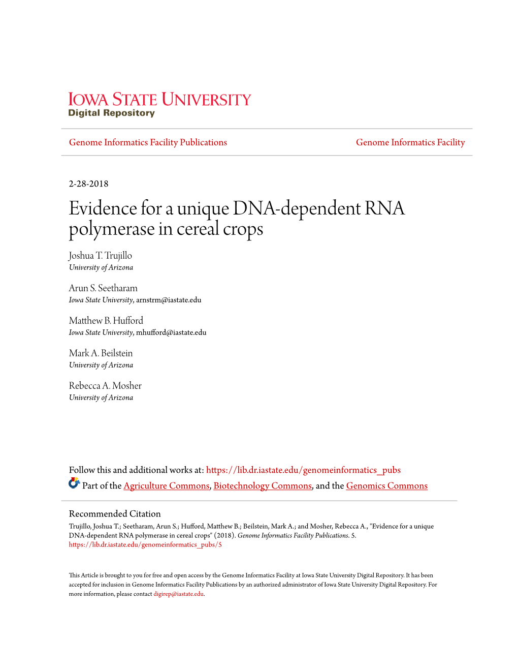 Evidence for a Unique DNA-Dependent RNA Polymerase in Cereal Crops Joshua T