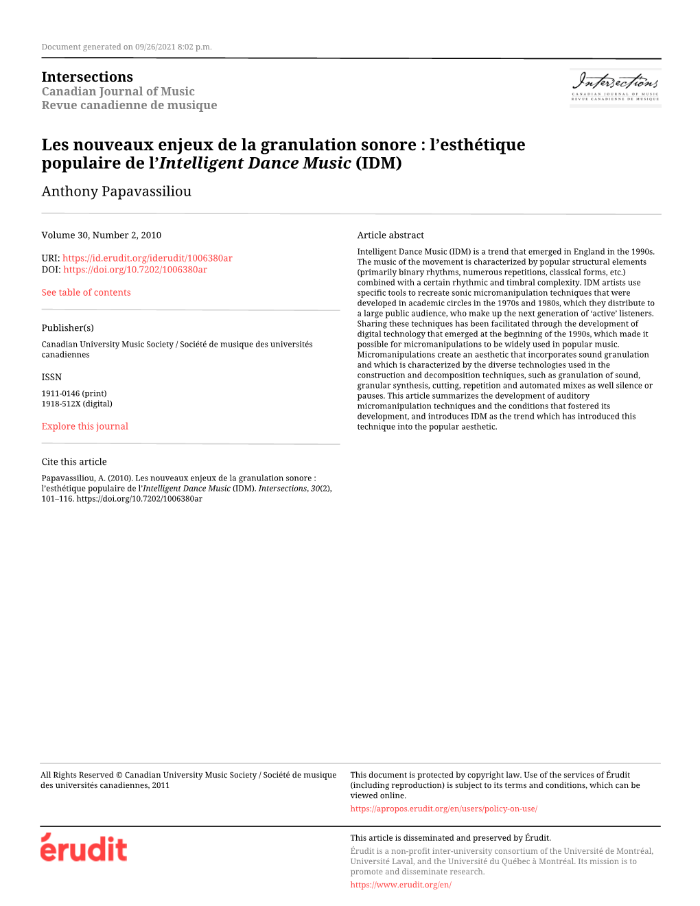 L'esthétique Populaire De L'intelligent Dance Music