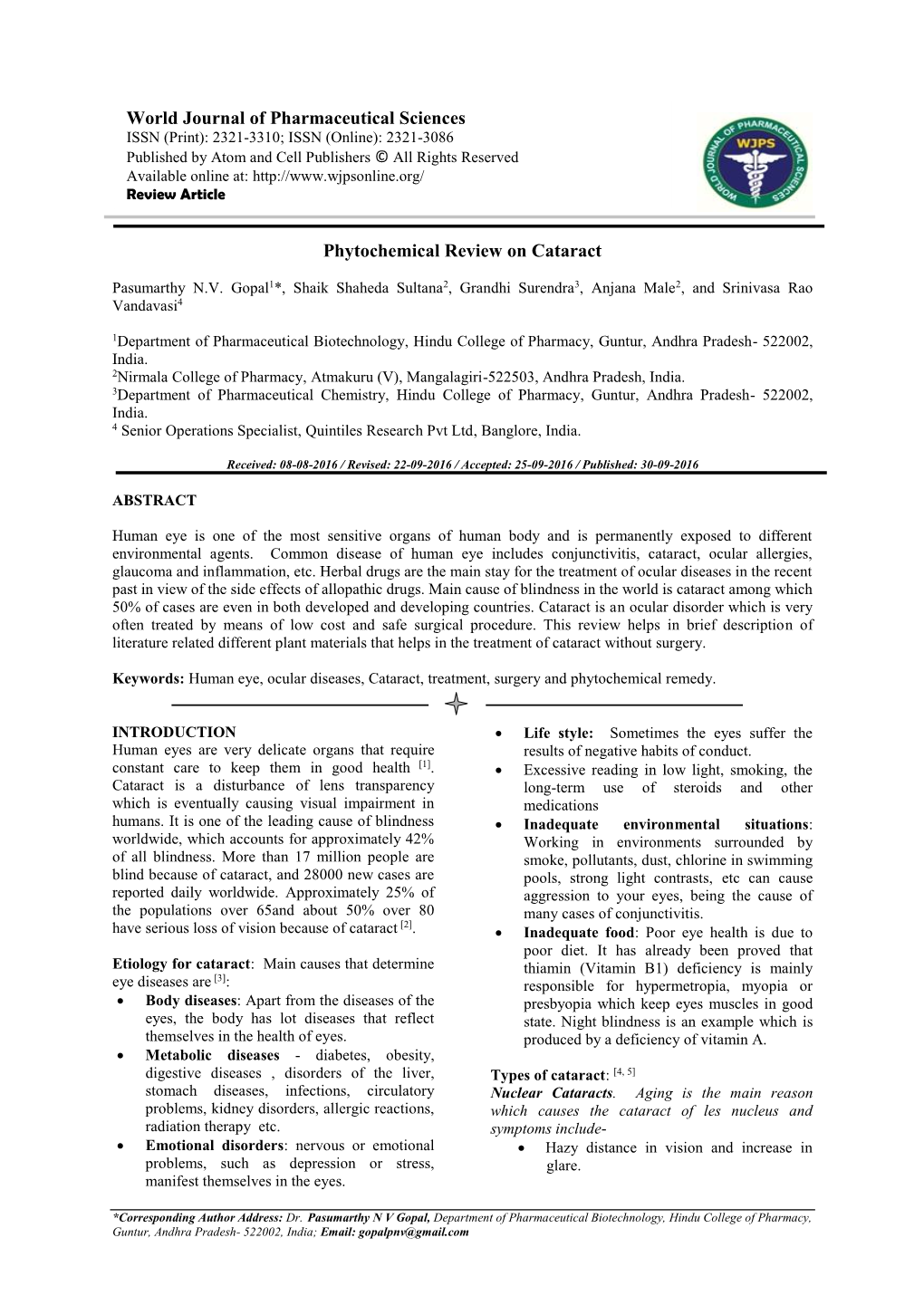 World Journal of Pharmaceutical Sciences Phytochemical Review On