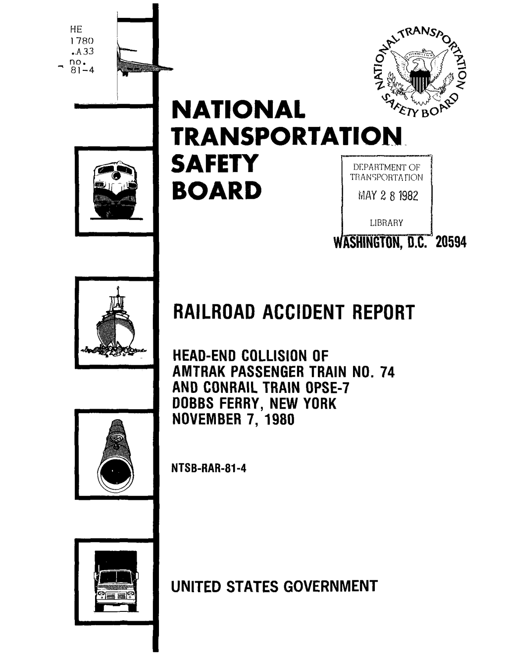 National Transportation Safety Board Ltt'afilmlnt Ol- 3245 Bureau of Accident Investigation 11.Contract Or Grant No