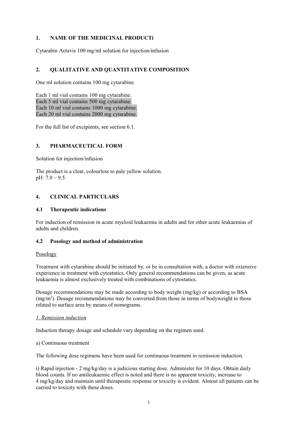 Cytarabin Actavis Solution for Infusion Or Injection ENG Smpc