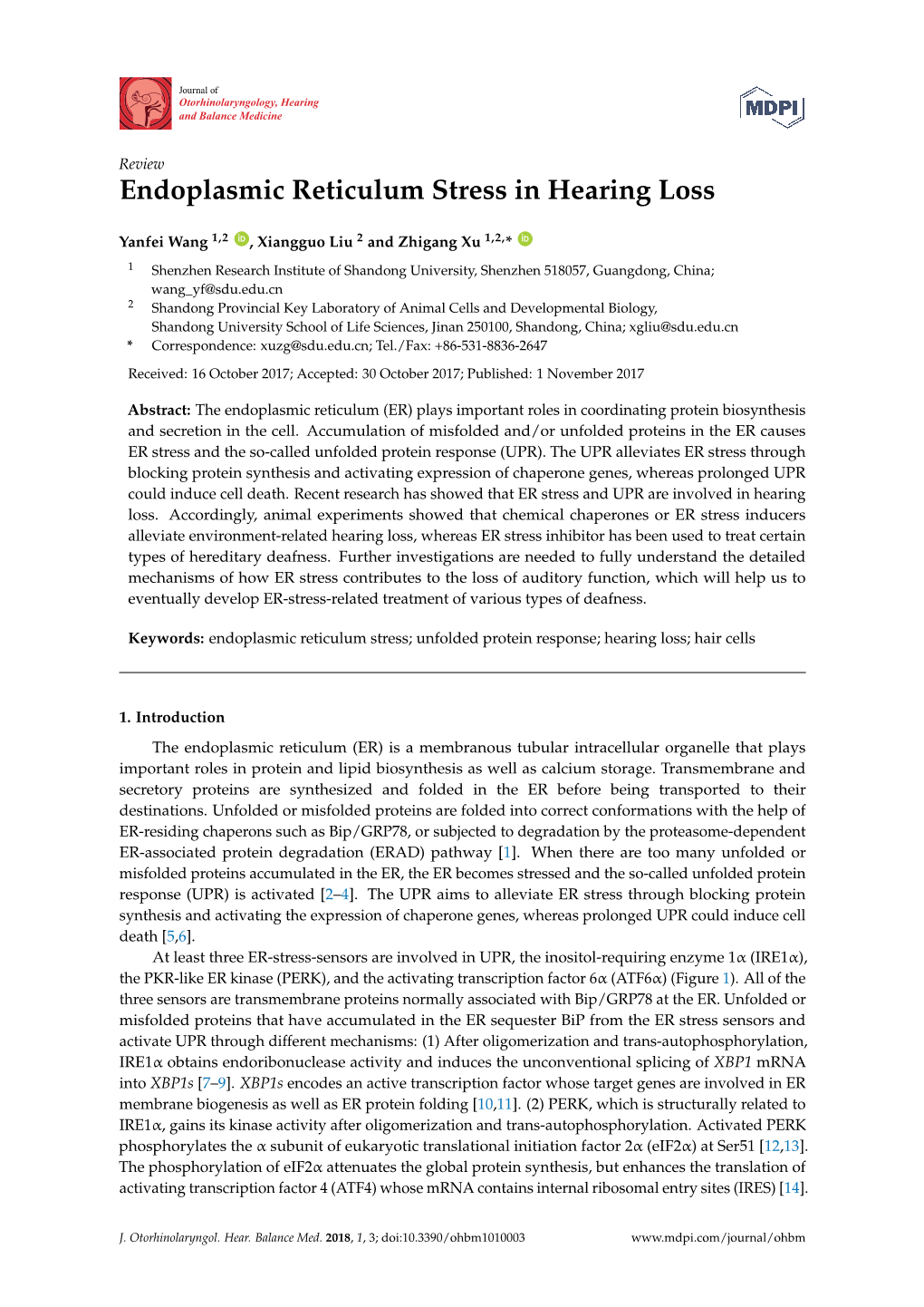 Endoplasmic Reticulum Stress in Hearing Loss