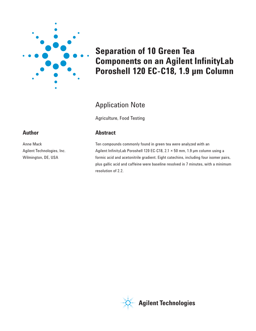 Separation of 10 Green Tea Components on an Agilent Infinitylab Poroshell 120 EC-C18, 1.9 Μm Column