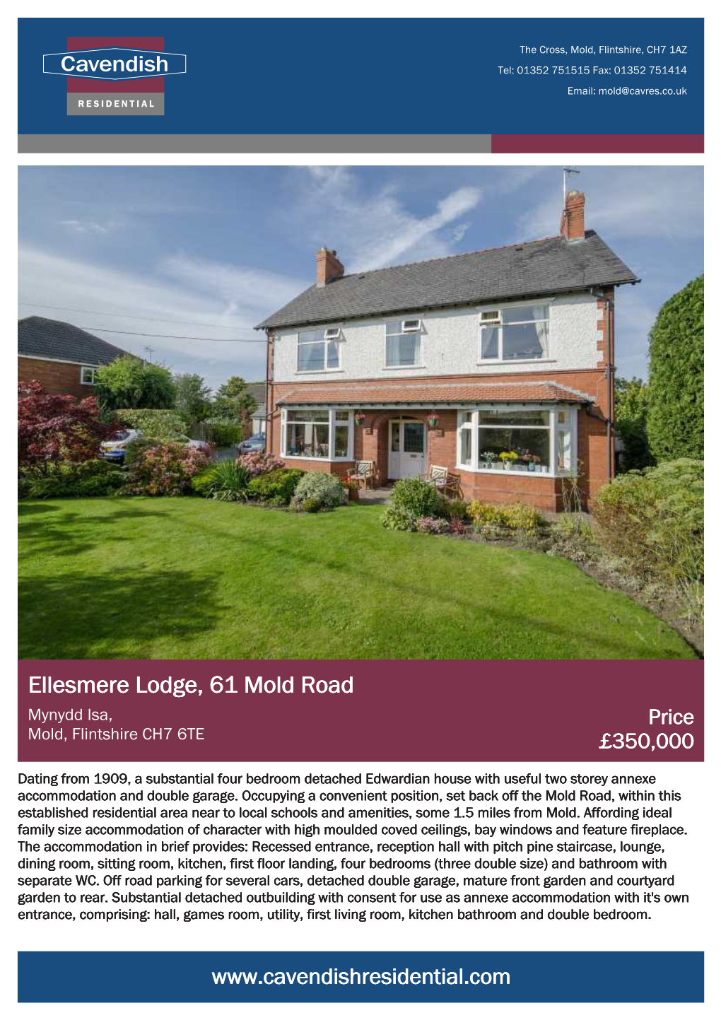 Ellesmere Lodge, 61 Mold Road Mynydd Isa, Price Mold, Flintshire CH7 6TE £350,000