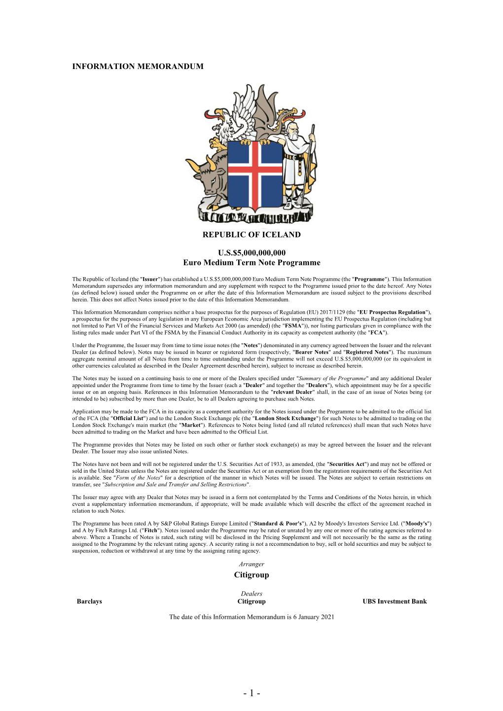 Information Memorandum Republic of Iceland U.S