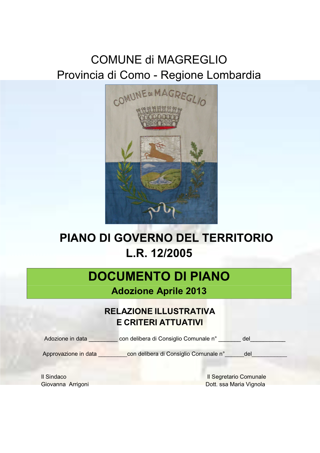 DOCUMENTO DI PIANO Adozione Aprile 2013