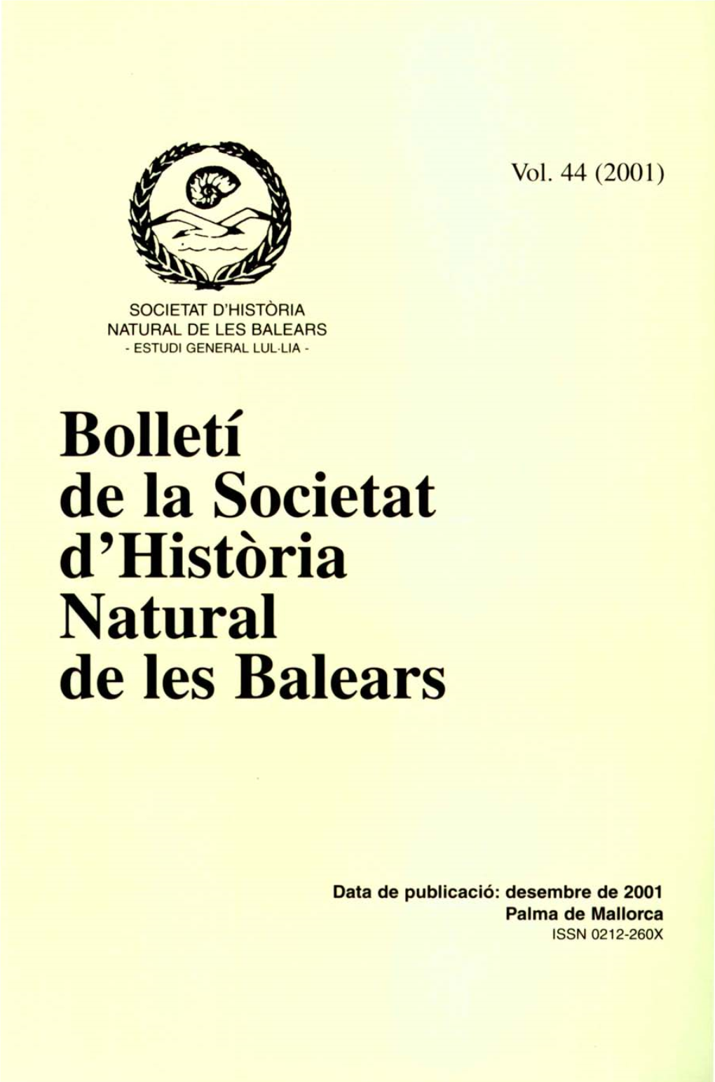 Bolletí De La Societat D'història Natural De Les Balears 2001, Vol. 44