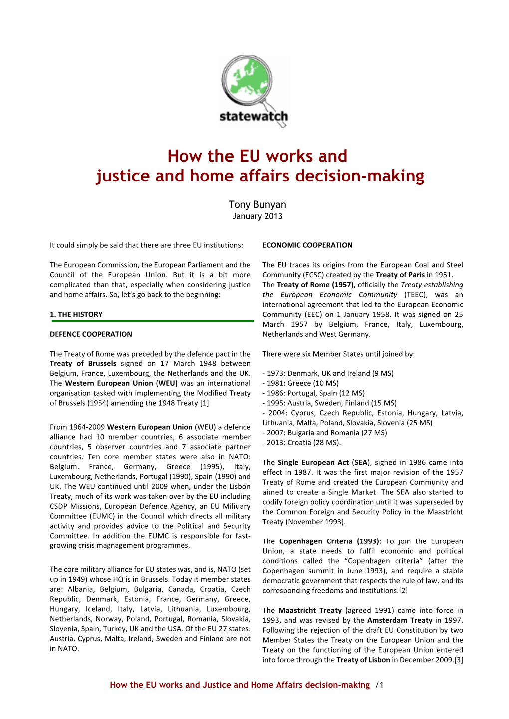 How the EU Works and Justice and Home Affairs Decision-Making