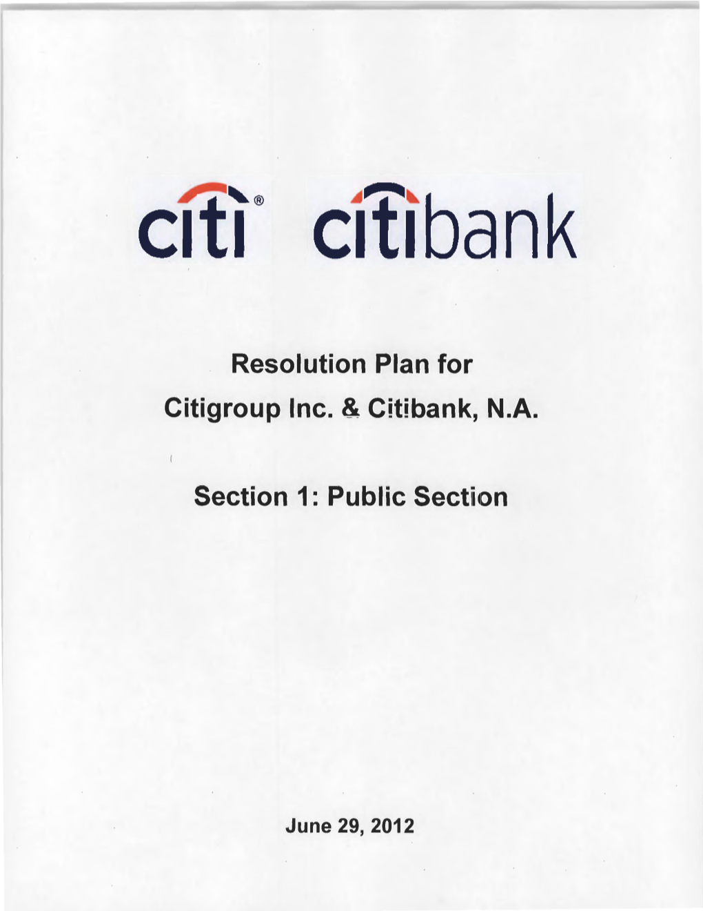 Resolution Plan for Citigroup Inc. & Citibank, N.A