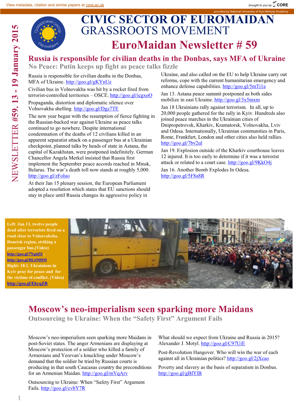 Euromaidan Newsletter # 59 CIVIC SECTOR OF