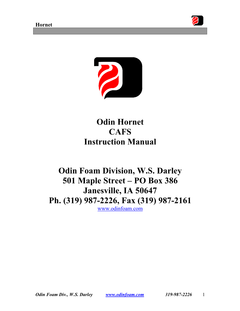 Odin Hornet CAFS Instruction Manual Odin Foam Division, WS Darley 501 Maple Street