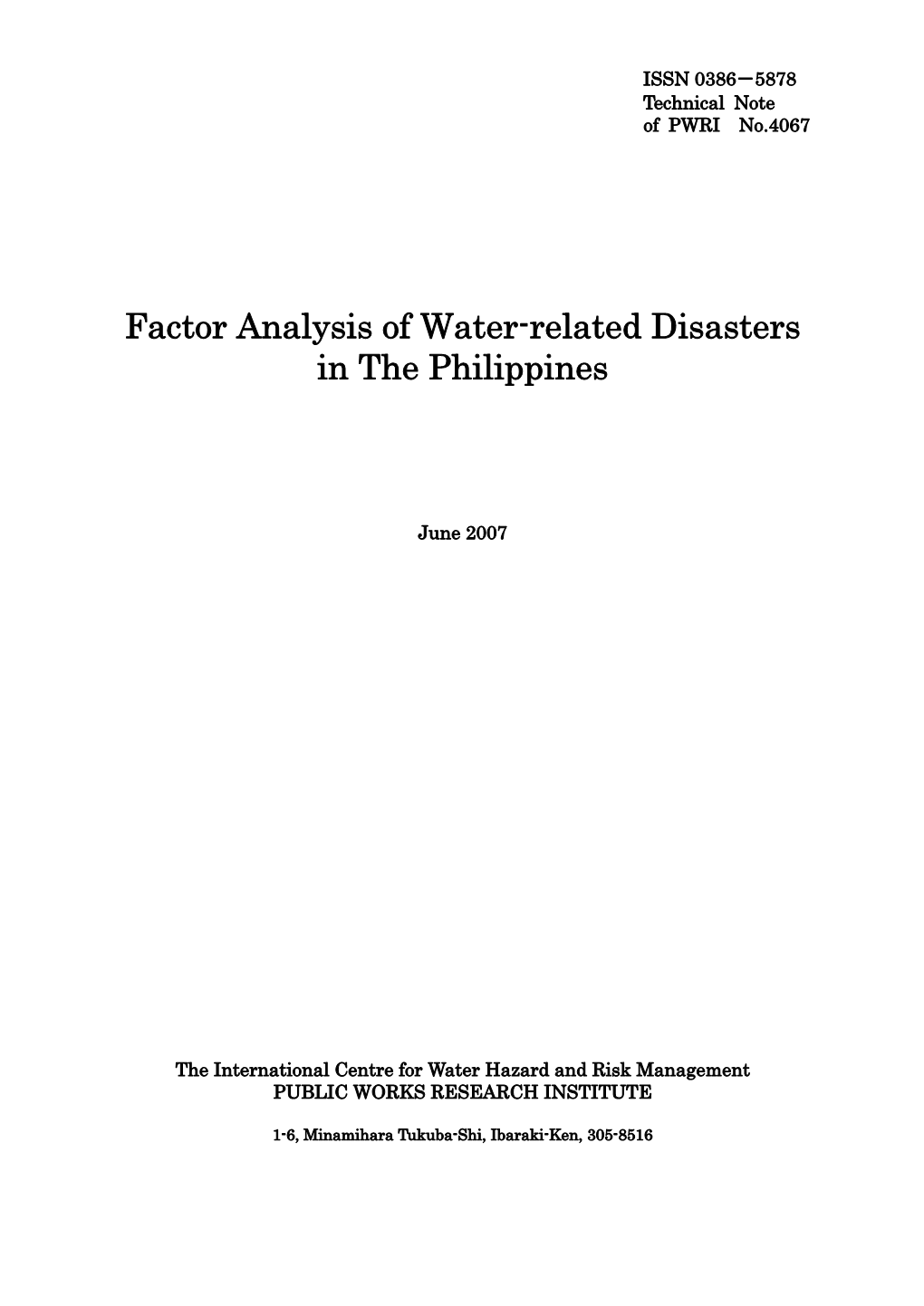 Factor Analysis of Water-Related Disasters in the Philippines