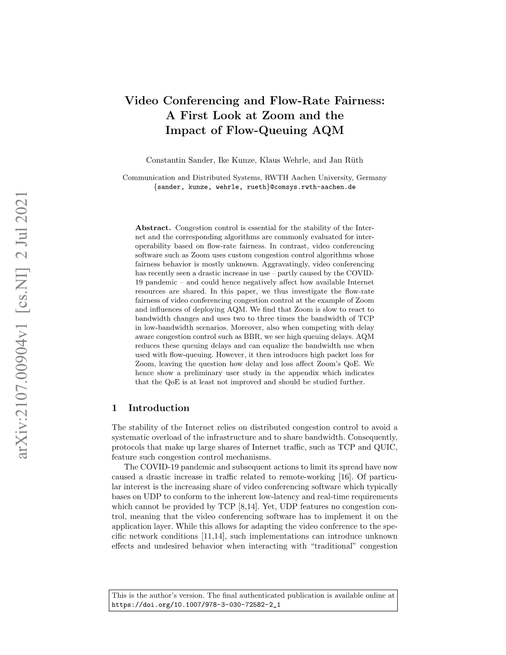 Arxiv:2107.00904V1 [Cs.NI] 2 Jul 2021 Feature Such Congestion Control Mechanisms