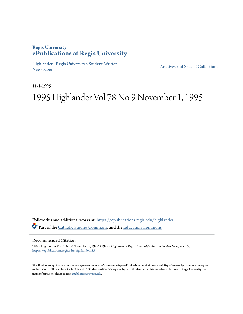 1995 Highlander Vol 78 No 9 November 1, 1995