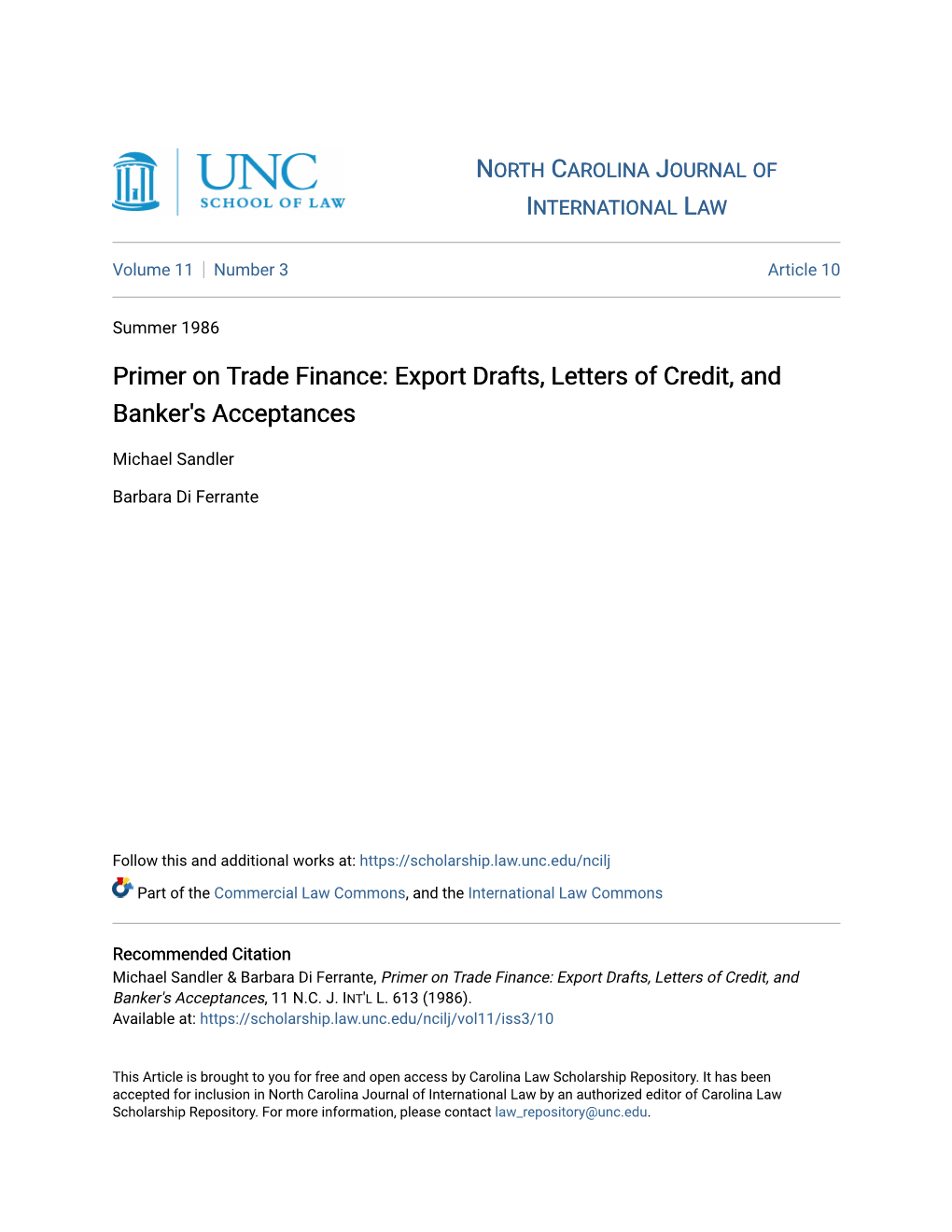 Primer on Trade Finance: Export Drafts, Letters of Credit, and Banker's Acceptances