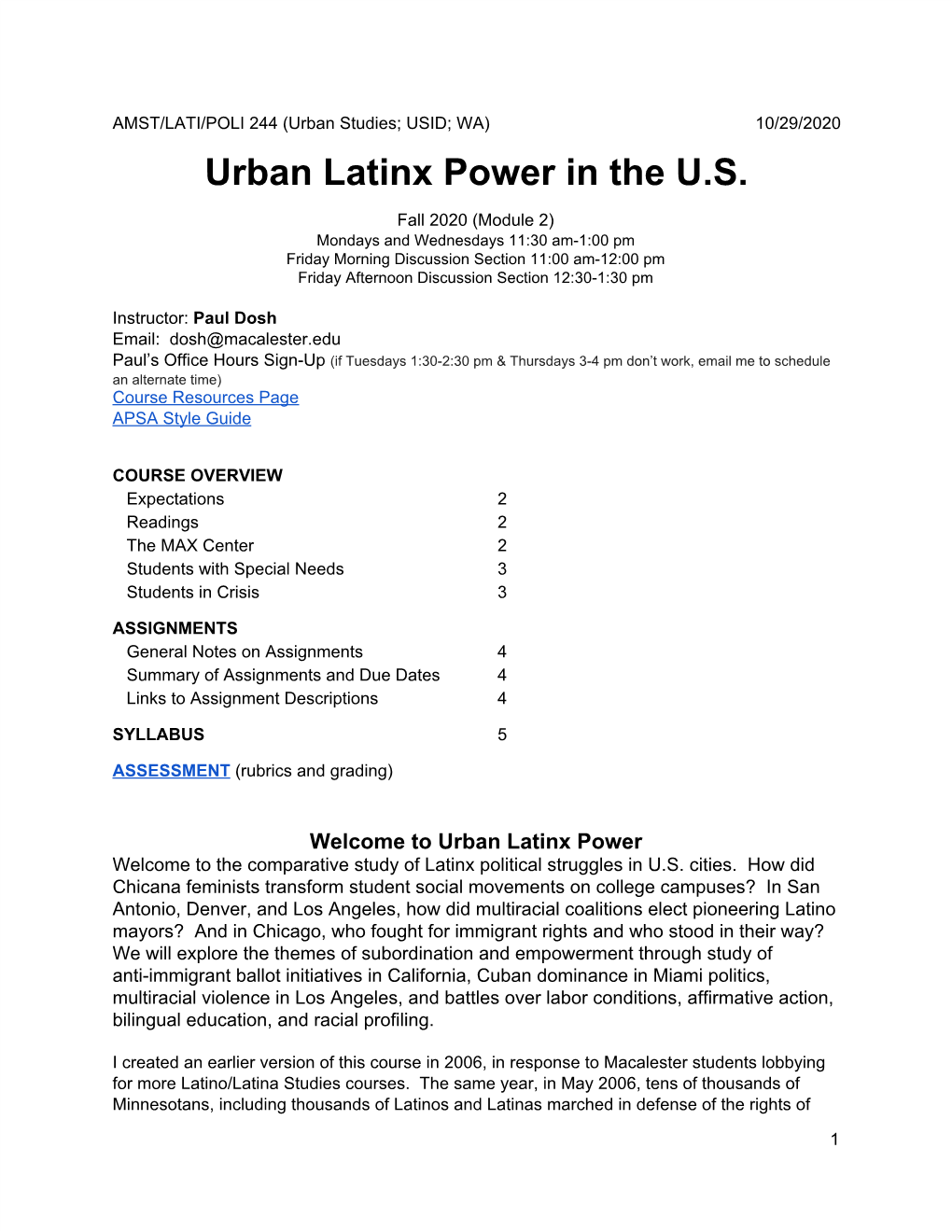 Urban Latinx Power in the U.S. (ULP) (Fall 2020)