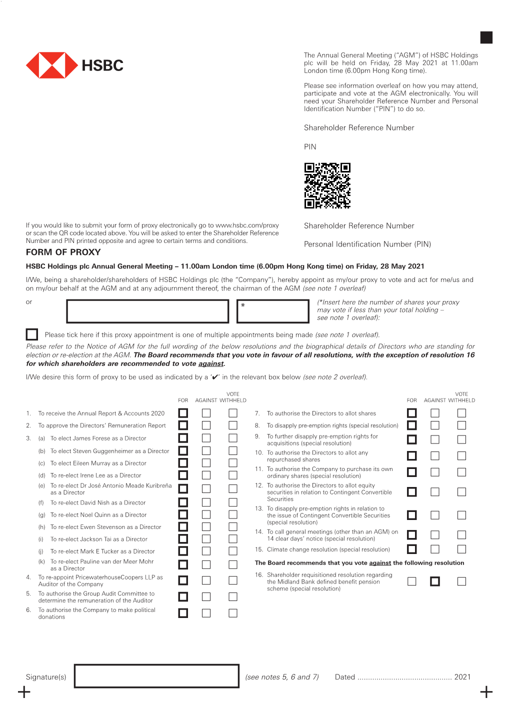 Form of Proxy for 2021 Annual General Meeting