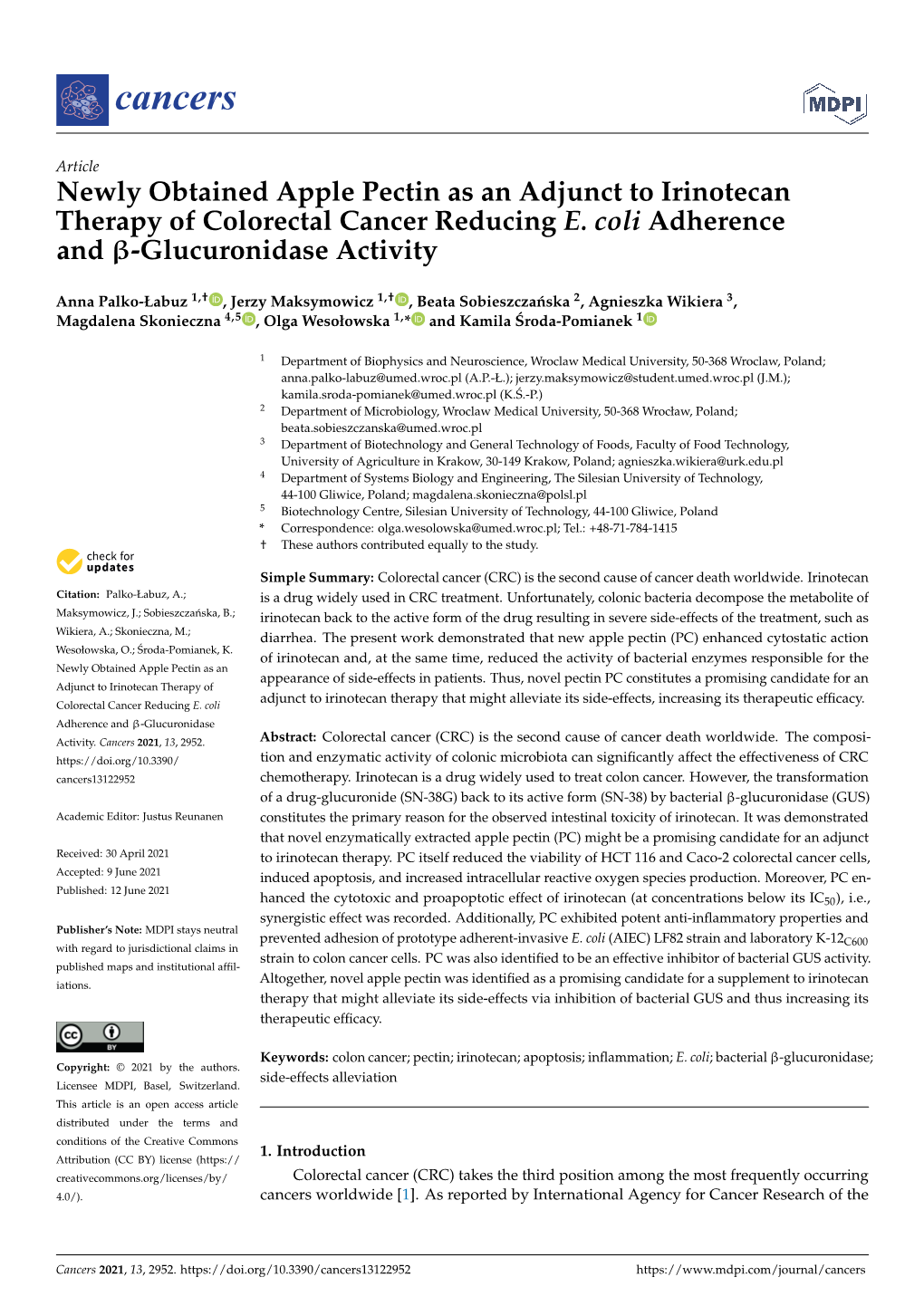 Newly Obtained Apple Pectin As an Adjunct to Irinotecan Therapy of Colorectal Cancer Reducing E