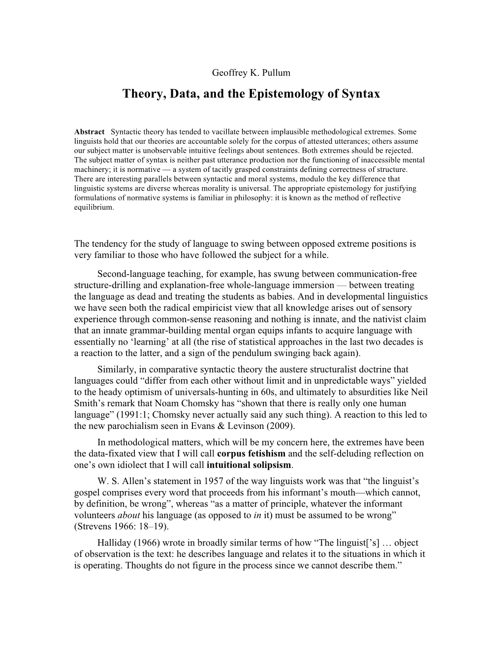 Theory, Data, and the Epistemology of Syntax