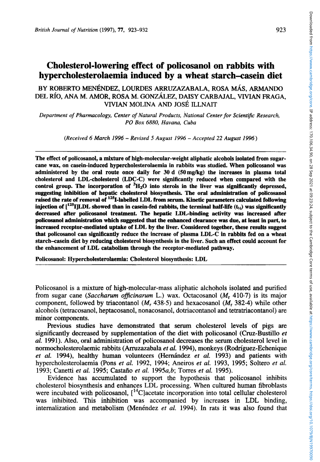 Cholesterol-Lowering Effect of Policosanol on Rabbits With