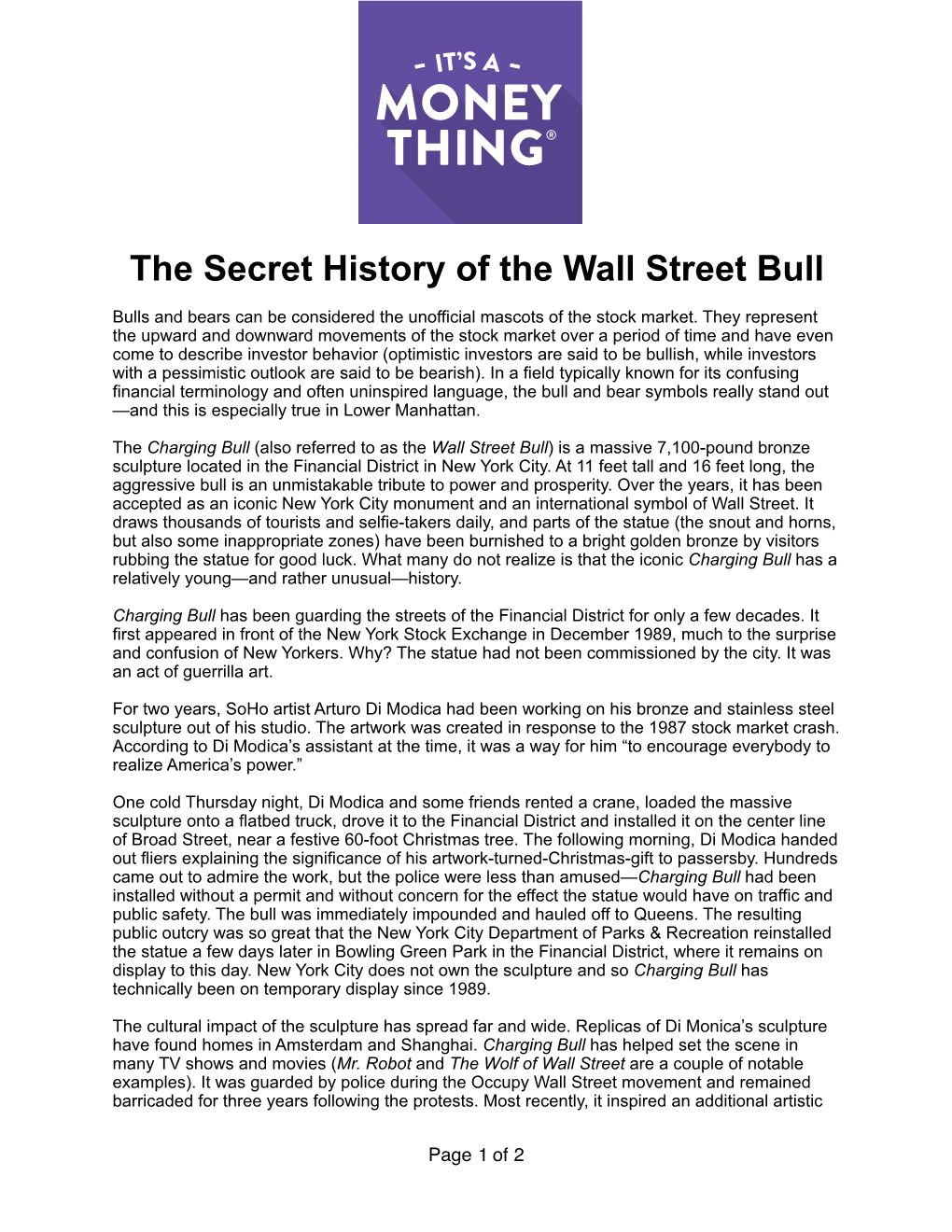 The Secret History of the Wall Street Bull