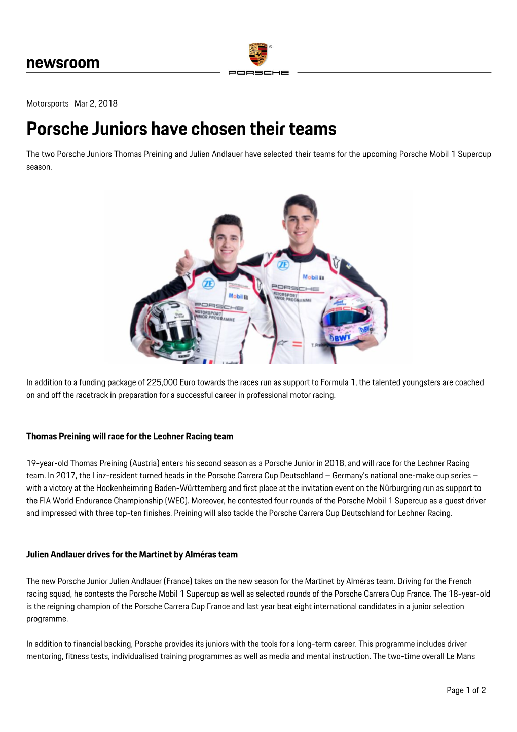 Porsche Juniors Have Chosen Their Teams